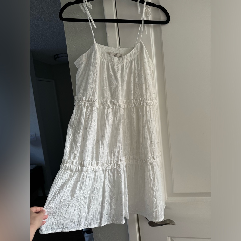 New! Loft Clip Bow Strap Ruffle Swing Dress Petite Small